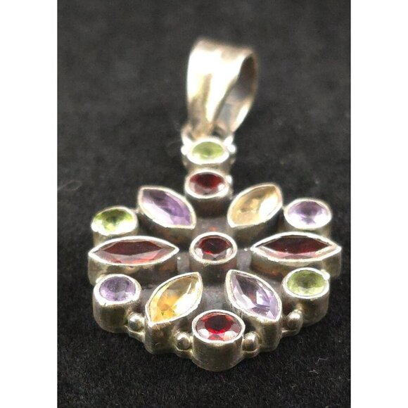 Vintage Multi-Gemstone Pendant With 925 Sterling Silver Amethyst Garnet Citrine - Picture 4 of 7